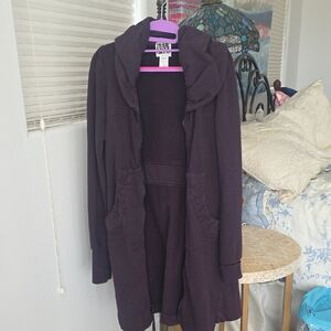 Priaree Underground Organic Cotton Plum Hooded Long Knit Cardigan